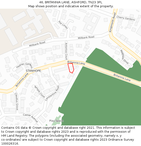 46, BRITANNIA LANE, ASHFORD, TN23 3PL: Location map and indicative extent of plot