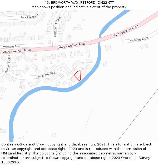 46, BRIXWORTH WAY, RETFORD, DN22 6TT: Location map and indicative extent of plot