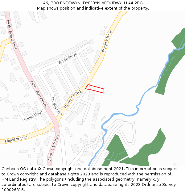 46, BRO ENDDWYN, DYFFRYN ARDUDWY, LL44 2BG: Location map and indicative extent of plot