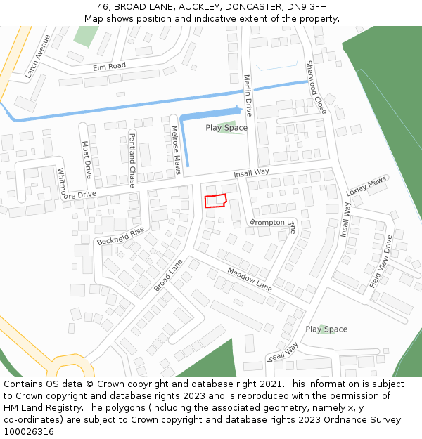 46, BROAD LANE, AUCKLEY, DONCASTER, DN9 3FH: Location map and indicative extent of plot