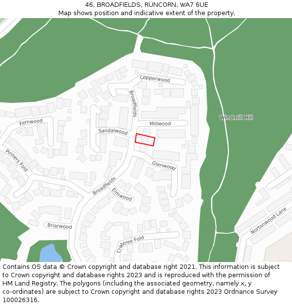 46, BROADFIELDS, RUNCORN, WA7 6UE: Location map and indicative extent of plot