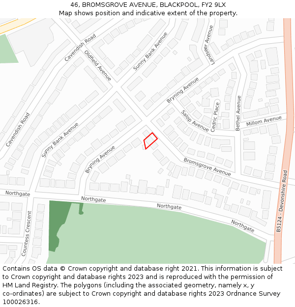46, BROMSGROVE AVENUE, BLACKPOOL, FY2 9LX: Location map and indicative extent of plot