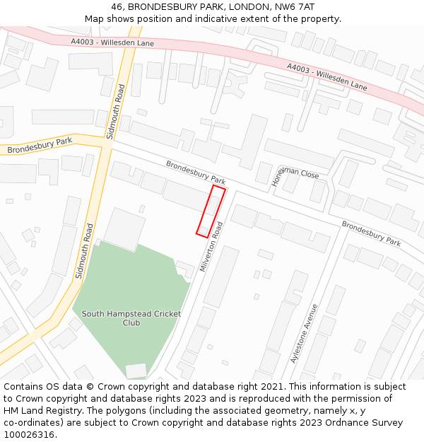 46, BRONDESBURY PARK, LONDON, NW6 7AT: Location map and indicative extent of plot