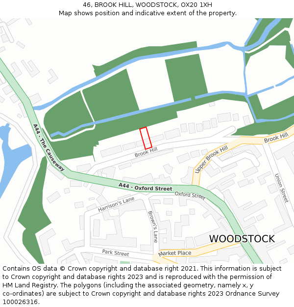 46, BROOK HILL, WOODSTOCK, OX20 1XH: Location map and indicative extent of plot