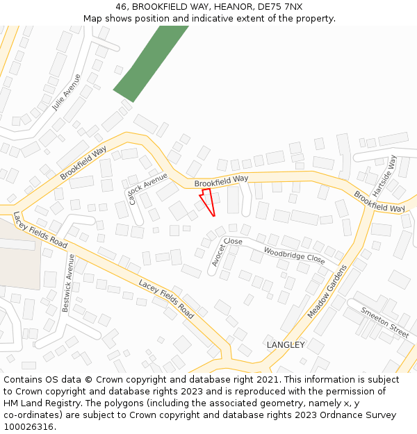 46, BROOKFIELD WAY, HEANOR, DE75 7NX: Location map and indicative extent of plot