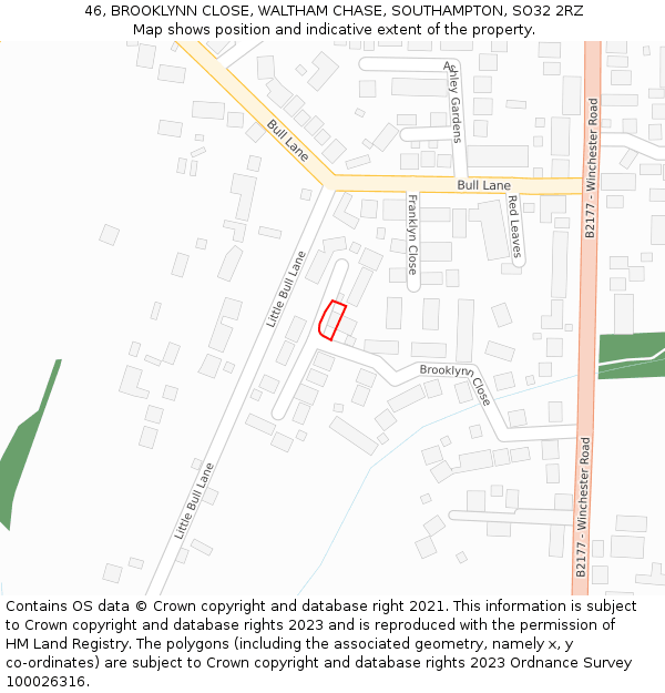 46, BROOKLYNN CLOSE, WALTHAM CHASE, SOUTHAMPTON, SO32 2RZ: Location map and indicative extent of plot