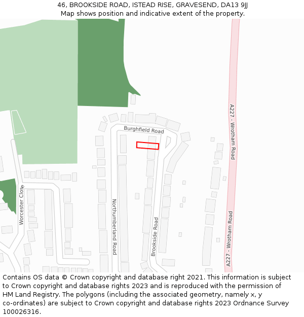 46, BROOKSIDE ROAD, ISTEAD RISE, GRAVESEND, DA13 9JJ: Location map and indicative extent of plot