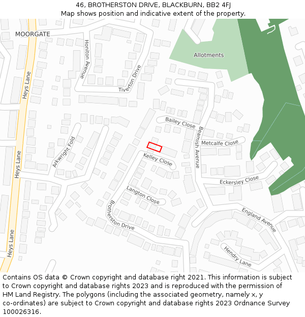 46, BROTHERSTON DRIVE, BLACKBURN, BB2 4FJ: Location map and indicative extent of plot