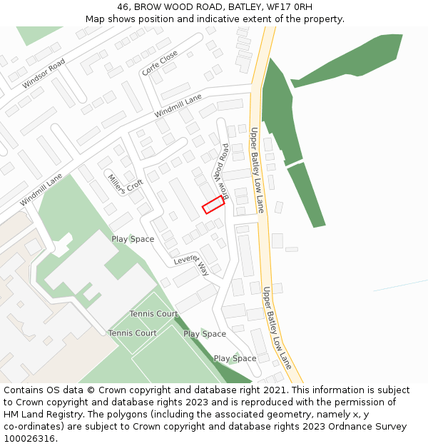 46, BROW WOOD ROAD, BATLEY, WF17 0RH: Location map and indicative extent of plot