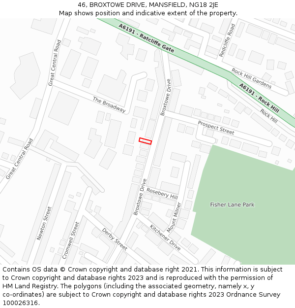 46, BROXTOWE DRIVE, MANSFIELD, NG18 2JE: Location map and indicative extent of plot