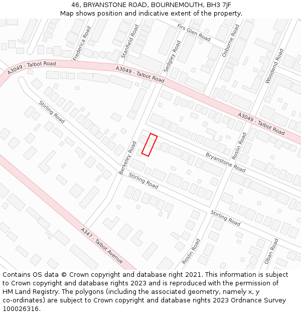 46, BRYANSTONE ROAD, BOURNEMOUTH, BH3 7JF: Location map and indicative extent of plot