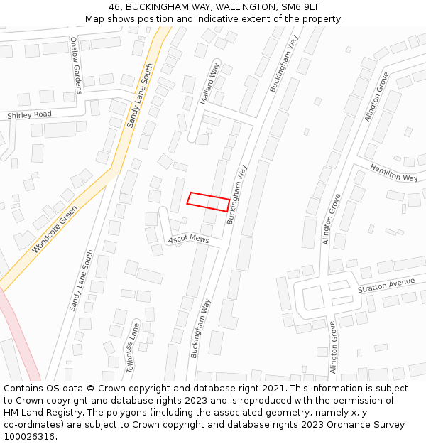 46, BUCKINGHAM WAY, WALLINGTON, SM6 9LT: Location map and indicative extent of plot