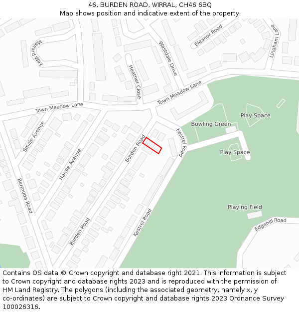 46, BURDEN ROAD, WIRRAL, CH46 6BQ: Location map and indicative extent of plot