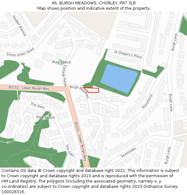 46, BURGH MEADOWS, CHORLEY, PR7 3LR: Location map and indicative extent of plot