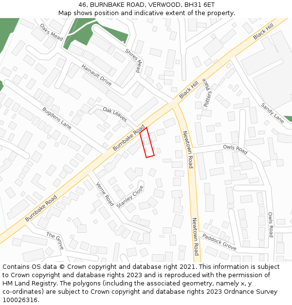 46, BURNBAKE ROAD, VERWOOD, BH31 6ET: Location map and indicative extent of plot