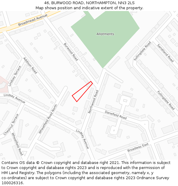 46, BURWOOD ROAD, NORTHAMPTON, NN3 2LS: Location map and indicative extent of plot