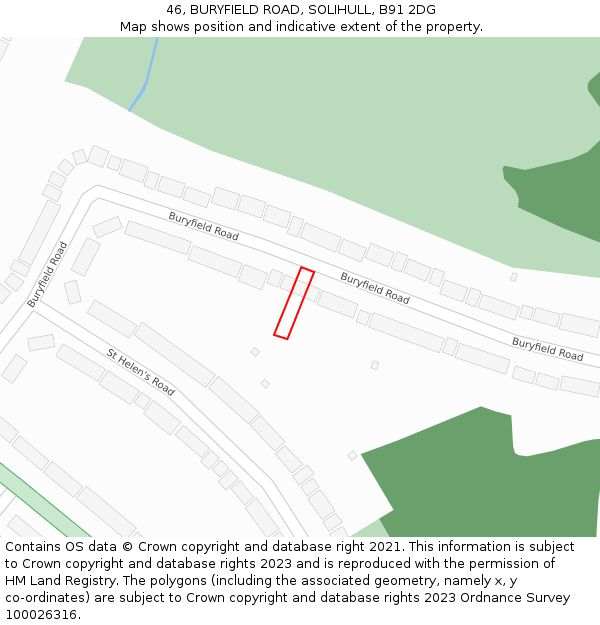 46, BURYFIELD ROAD, SOLIHULL, B91 2DG: Location map and indicative extent of plot
