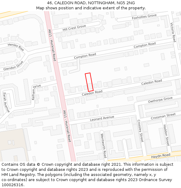 46, CALEDON ROAD, NOTTINGHAM, NG5 2NG: Location map and indicative extent of plot
