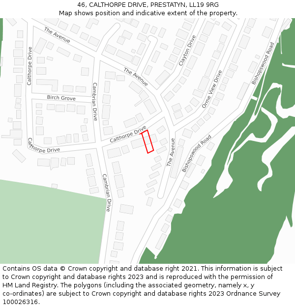 46, CALTHORPE DRIVE, PRESTATYN, LL19 9RG: Location map and indicative extent of plot