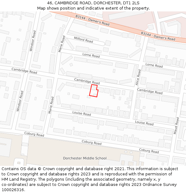 46, CAMBRIDGE ROAD, DORCHESTER, DT1 2LS: Location map and indicative extent of plot