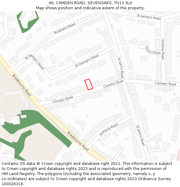 46, CAMDEN ROAD, SEVENOAKS, TN13 3LX: Location map and indicative extent of plot