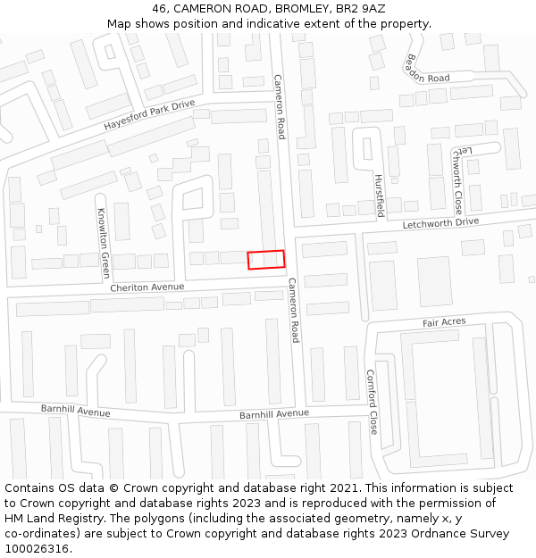 46, CAMERON ROAD, BROMLEY, BR2 9AZ: Location map and indicative extent of plot