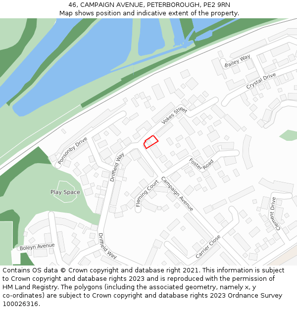 46, CAMPAIGN AVENUE, PETERBOROUGH, PE2 9RN: Location map and indicative extent of plot