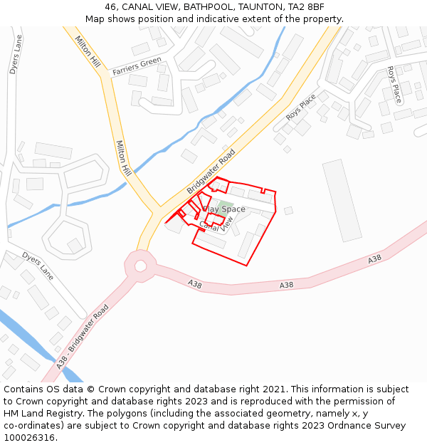 46, CANAL VIEW, BATHPOOL, TAUNTON, TA2 8BF: Location map and indicative extent of plot