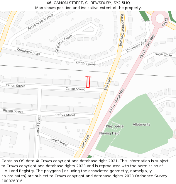 46, CANON STREET, SHREWSBURY, SY2 5HQ: Location map and indicative extent of plot