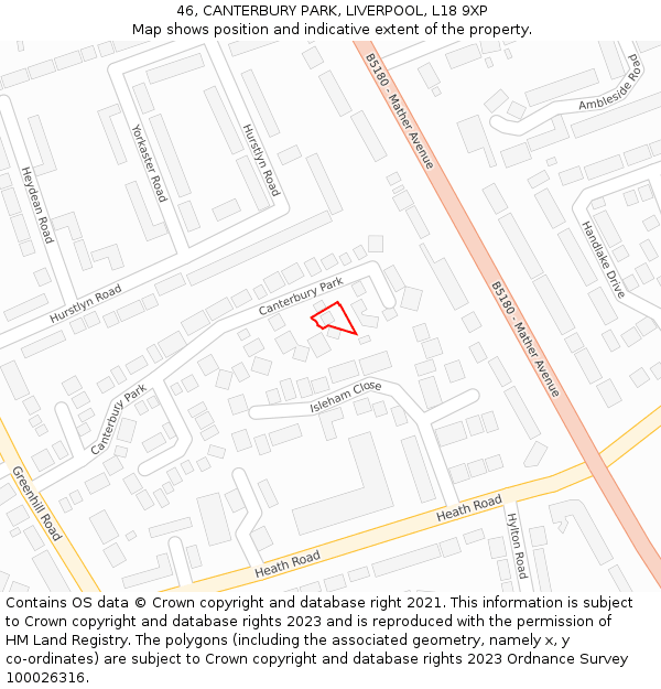 46, CANTERBURY PARK, LIVERPOOL, L18 9XP: Location map and indicative extent of plot