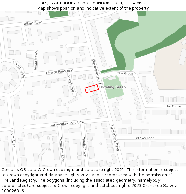 46, CANTERBURY ROAD, FARNBOROUGH, GU14 6NR: Location map and indicative extent of plot