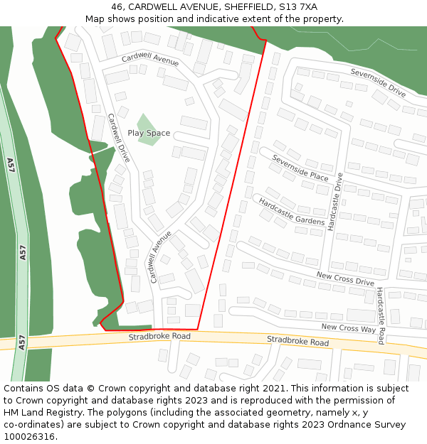 46, CARDWELL AVENUE, SHEFFIELD, S13 7XA: Location map and indicative extent of plot