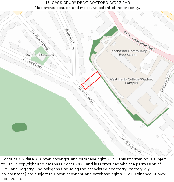 46, CASSIOBURY DRIVE, WATFORD, WD17 3AB: Location map and indicative extent of plot
