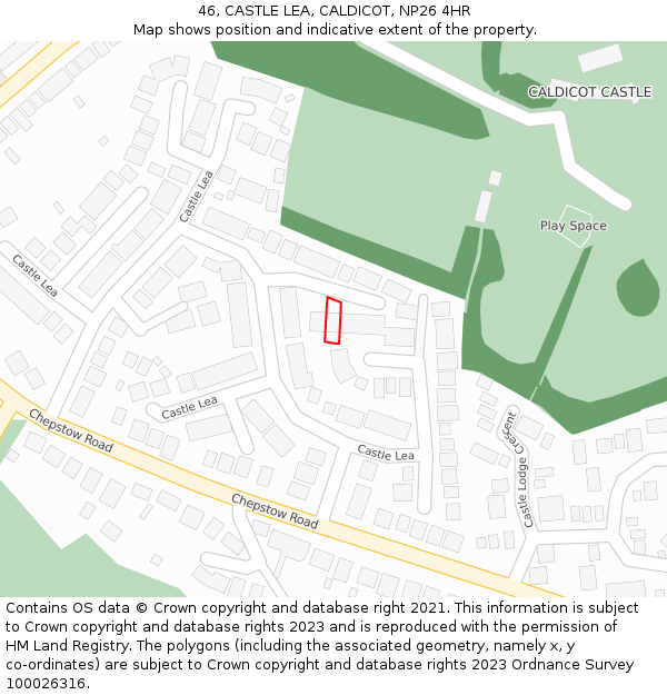 46, CASTLE LEA, CALDICOT, NP26 4HR: Location map and indicative extent of plot