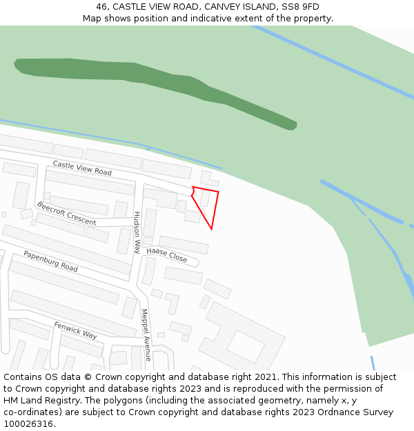 46, CASTLE VIEW ROAD, CANVEY ISLAND, SS8 9FD: Location map and indicative extent of plot