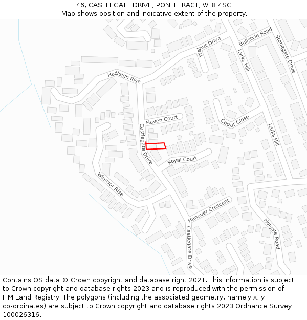 46, CASTLEGATE DRIVE, PONTEFRACT, WF8 4SG: Location map and indicative extent of plot