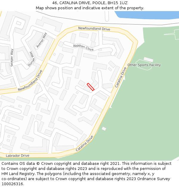46, CATALINA DRIVE, POOLE, BH15 1UZ: Location map and indicative extent of plot