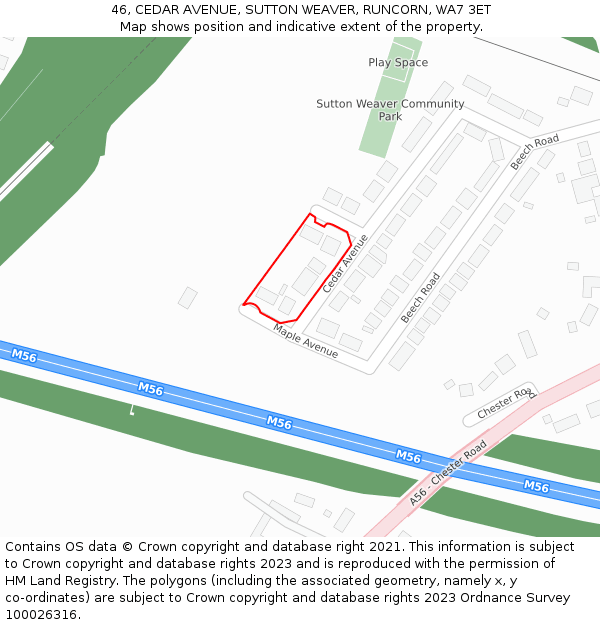 46, CEDAR AVENUE, SUTTON WEAVER, RUNCORN, WA7 3ET: Location map and indicative extent of plot