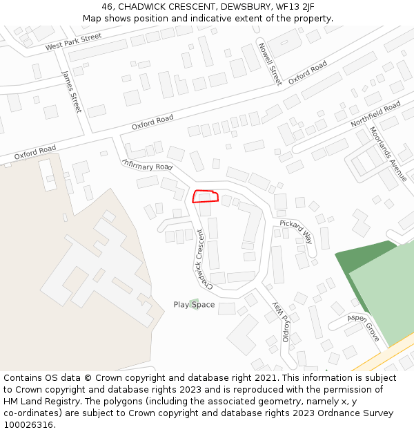 46, CHADWICK CRESCENT, DEWSBURY, WF13 2JF: Location map and indicative extent of plot