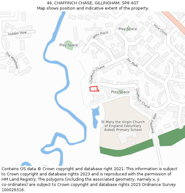 46, CHAFFINCH CHASE, GILLINGHAM, SP8 4GT: Location map and indicative extent of plot