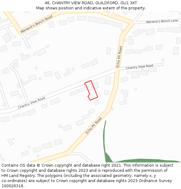 46, CHANTRY VIEW ROAD, GUILDFORD, GU1 3XT: Location map and indicative extent of plot