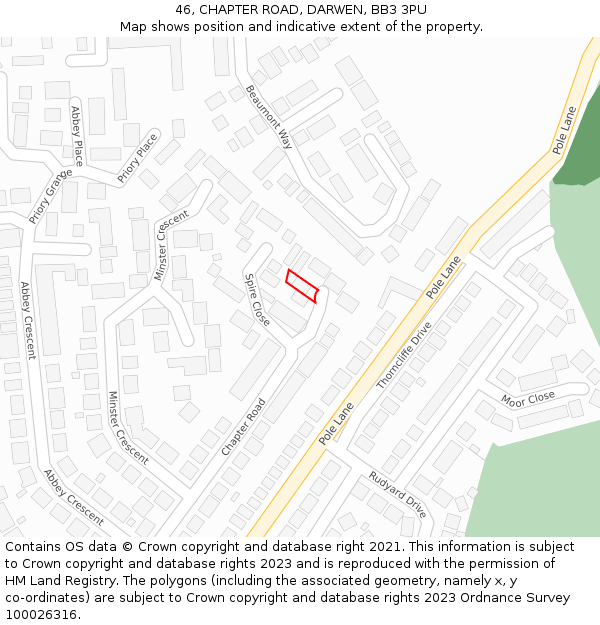 46, CHAPTER ROAD, DARWEN, BB3 3PU: Location map and indicative extent of plot