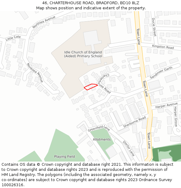 46, CHARTERHOUSE ROAD, BRADFORD, BD10 8LZ: Location map and indicative extent of plot