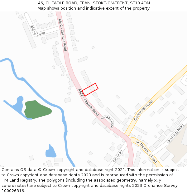 46, CHEADLE ROAD, TEAN, STOKE-ON-TRENT, ST10 4DN: Location map and indicative extent of plot