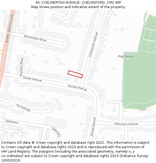 46, CHELMERTON AVENUE, CHELMSFORD, CM2 9RF: Location map and indicative extent of plot