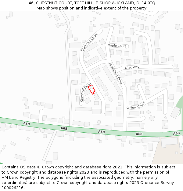 46, CHESTNUT COURT, TOFT HILL, BISHOP AUCKLAND, DL14 0TQ: Location map and indicative extent of plot