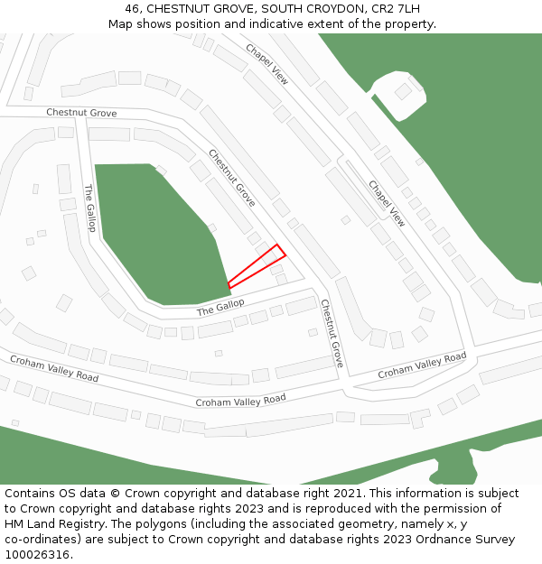 46, CHESTNUT GROVE, SOUTH CROYDON, CR2 7LH: Location map and indicative extent of plot