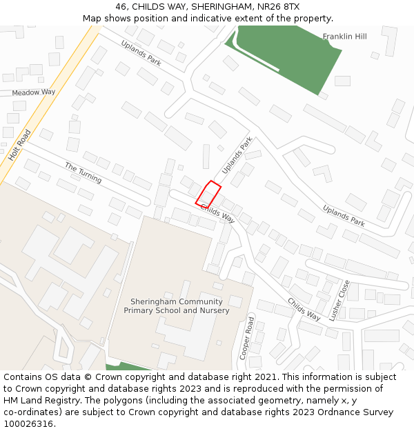 46, CHILDS WAY, SHERINGHAM, NR26 8TX: Location map and indicative extent of plot