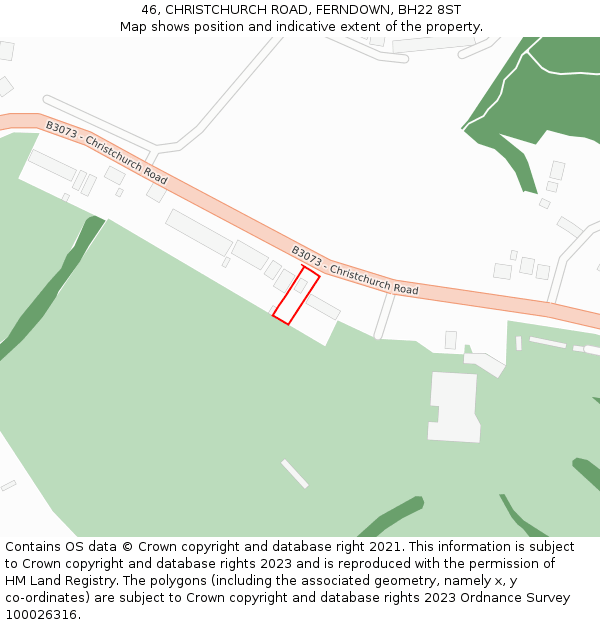 46, CHRISTCHURCH ROAD, FERNDOWN, BH22 8ST: Location map and indicative extent of plot