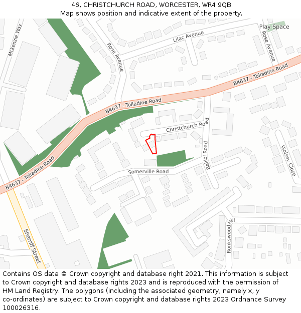 46, CHRISTCHURCH ROAD, WORCESTER, WR4 9QB: Location map and indicative extent of plot